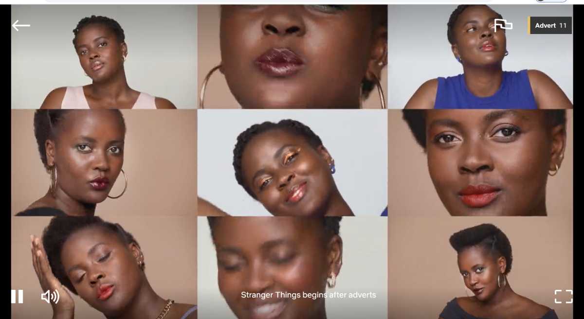 Screenshot of beauty ad on Netflix