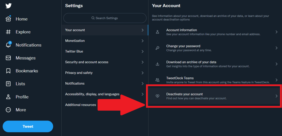 Twitter deactivate account setting
