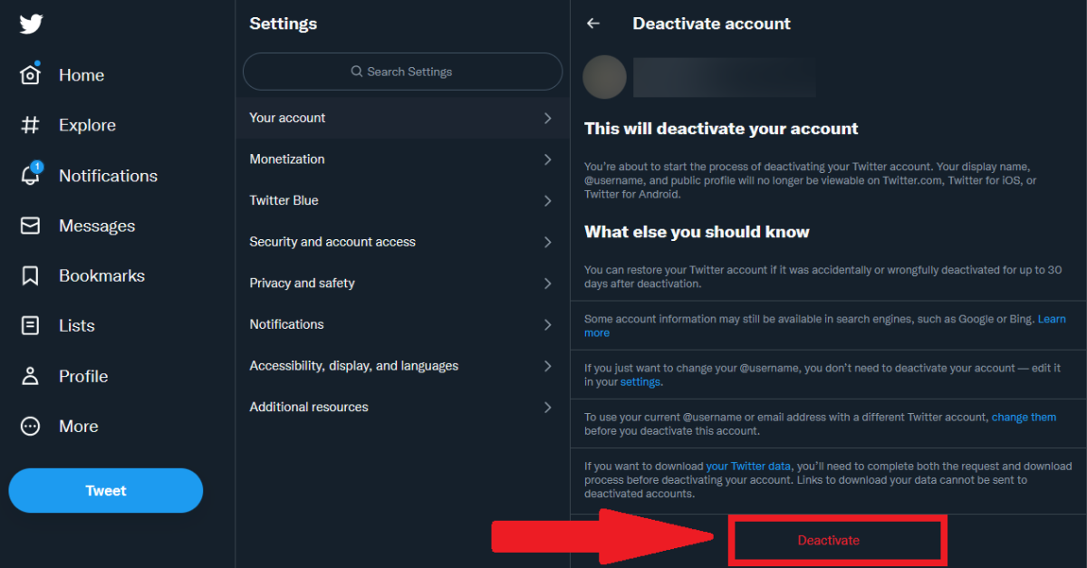 Twitter deactivate account link
