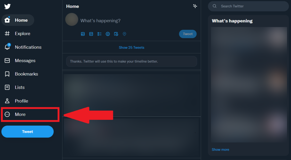 Twitter left-navigation bar with "More" highlighted