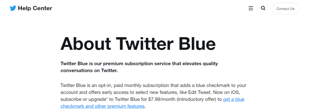 Twitter Blue subscription info (Nov 16 2022)