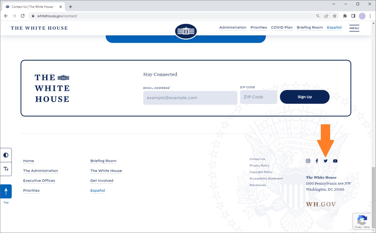 White House contact page