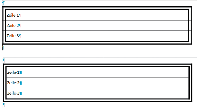 Tabellen und Rahmen: Bei Verwendung bestimmter Rahmentypen stellt Libre Office die Tabelle nicht korrekt dar (oben). Open-XML-Dokumente zeigen diesen Fehler jetzt nicht mehr (unten).