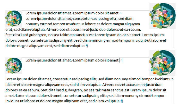 Text neben Bildern: Bisher kannte Libre Office den speziellen Word-Textumbruch nicht (oben), was die Entwickler in der Version 7.4 behoben haben (unten).