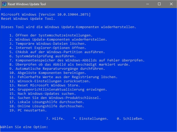 Das Reset Windows Update Tool repariert das im Betriebssystem integrierte Windows Update, behebt diverse andere Probleme und startet weitere Wartungsfunktionen.