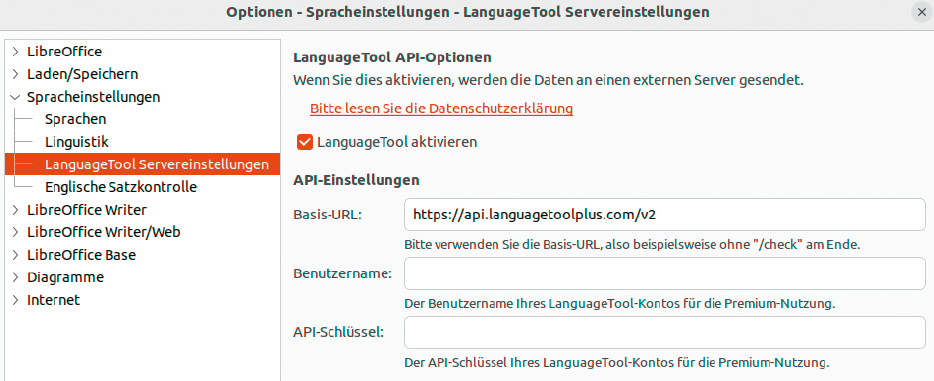 Online-Rechtschreibprüfung: Bisher war dafür eine Erweiterung nötig, jetzt ist Language Tool in das Programm integriert und muss in den „Optionen“ nur noch aktiviert werden.
