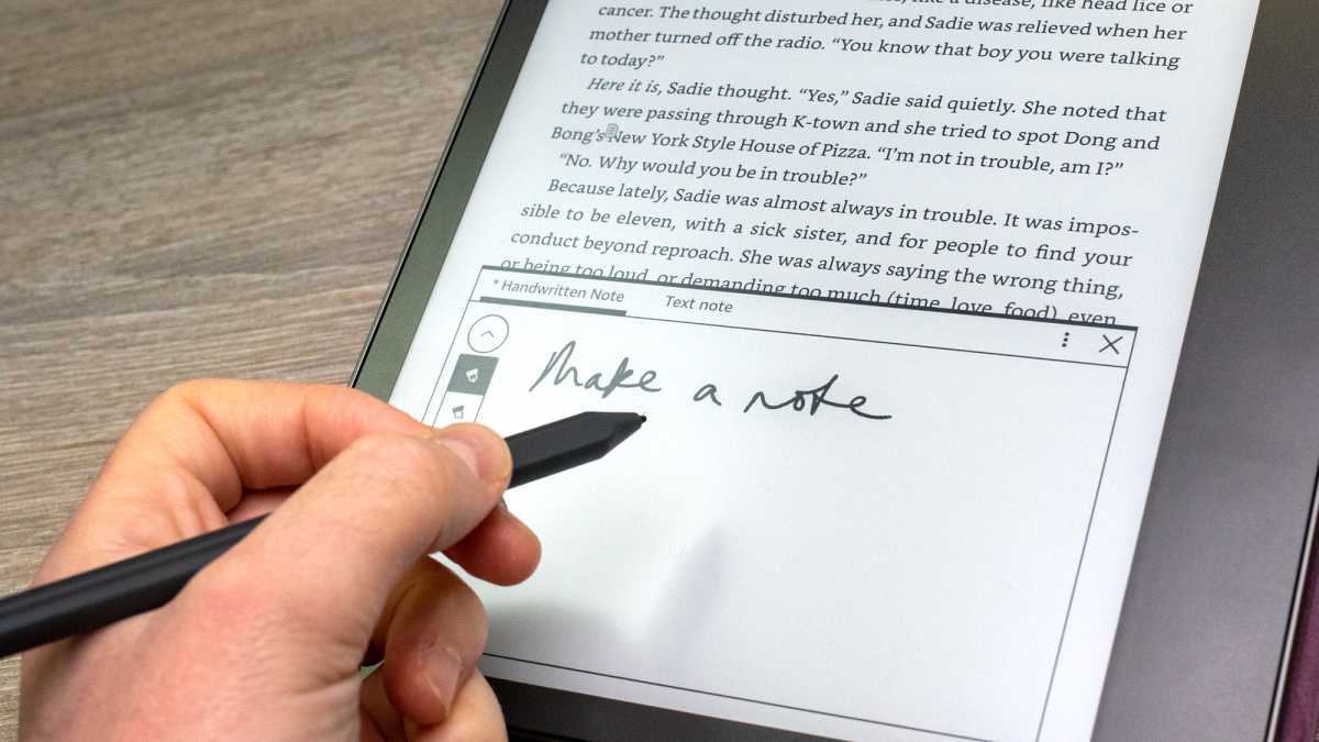 Writing in a book on the Amazon Kindle Scribe