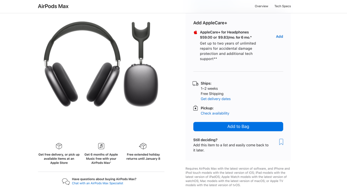 AirPods Max delivery delays