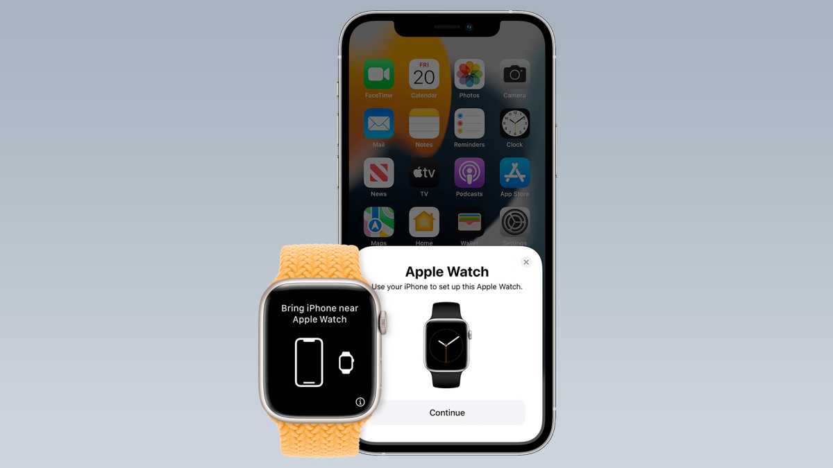 Apple Watch and iPhone close to eachother with the Apple Watch setup on-screen