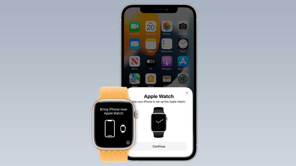 Apple Watch and iPhone close together with Apple Watch setup onscreen