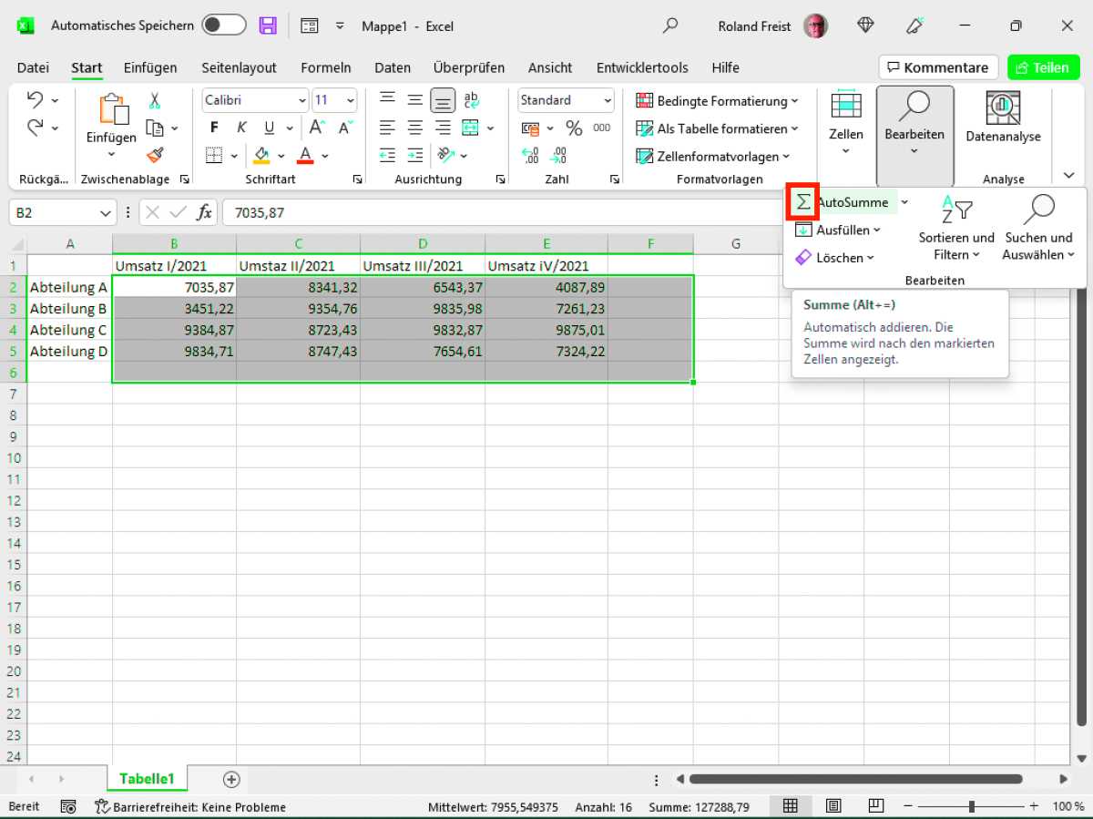Excel Autosumme
