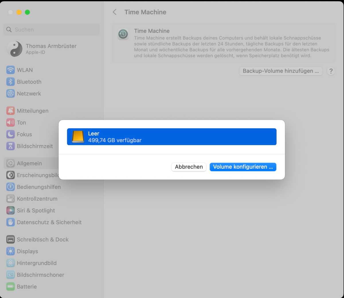 Medium für Time Machine-Backup auswählen