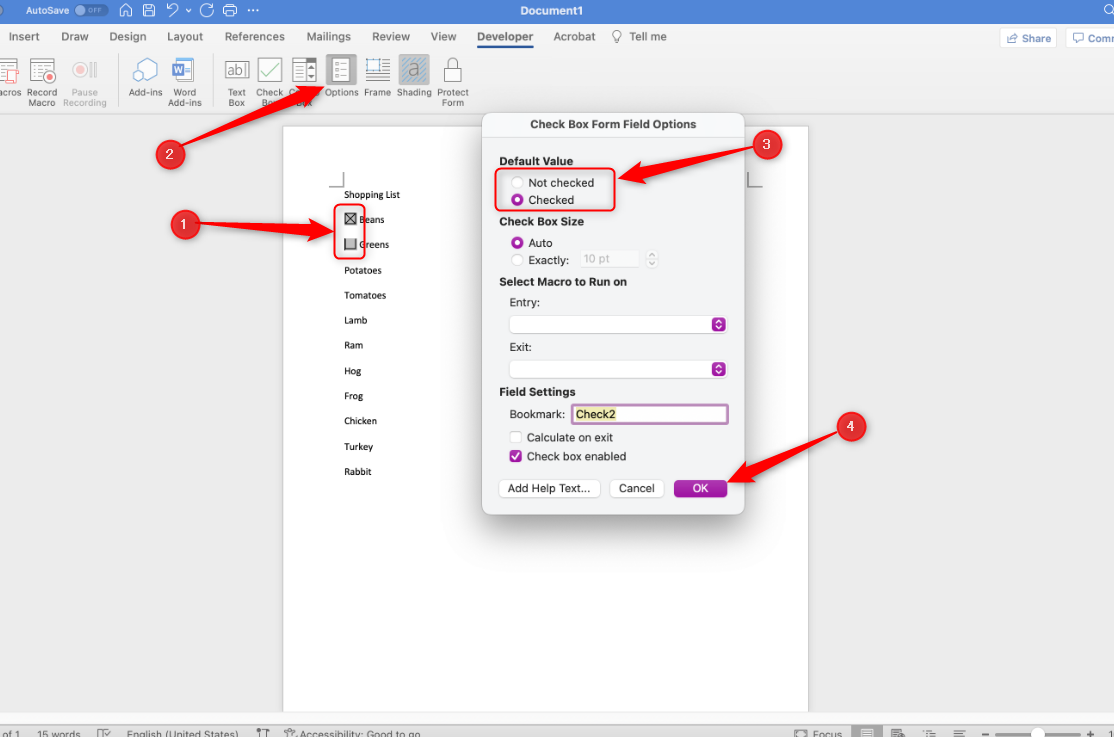 How to insert Check Box