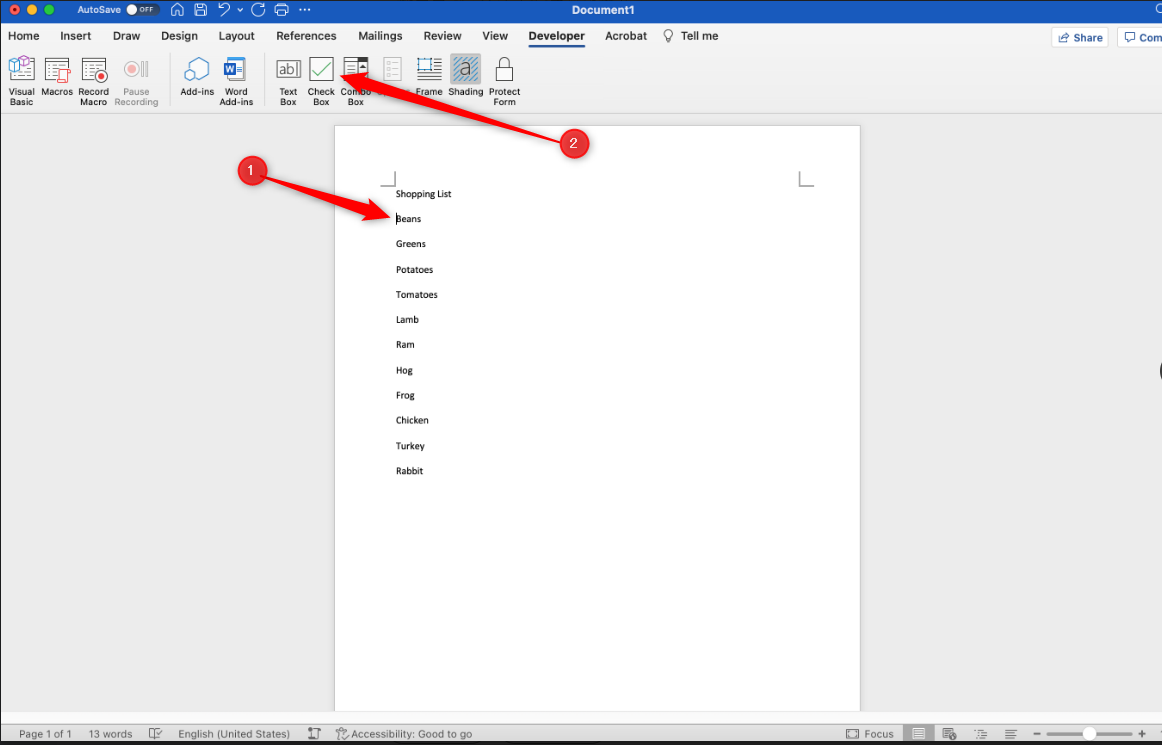 How to insert Check Box