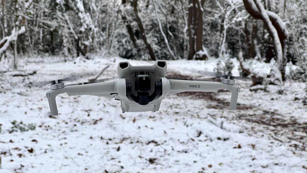 DJI Mini 3 flying in snow
