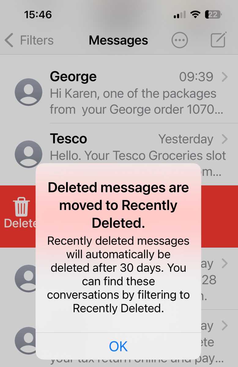 Deleted messages for iPhone 