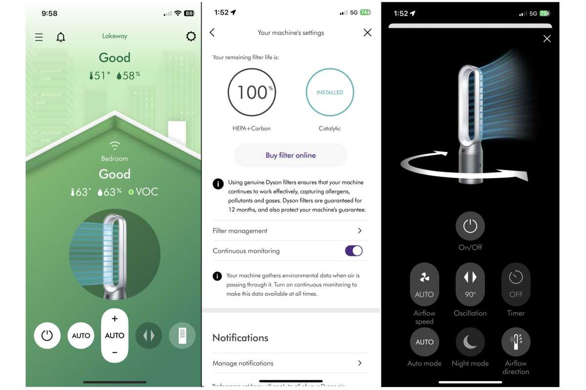 Captures d'écran de l'application Dyson Purifier Cool Formaldéhyde TP09