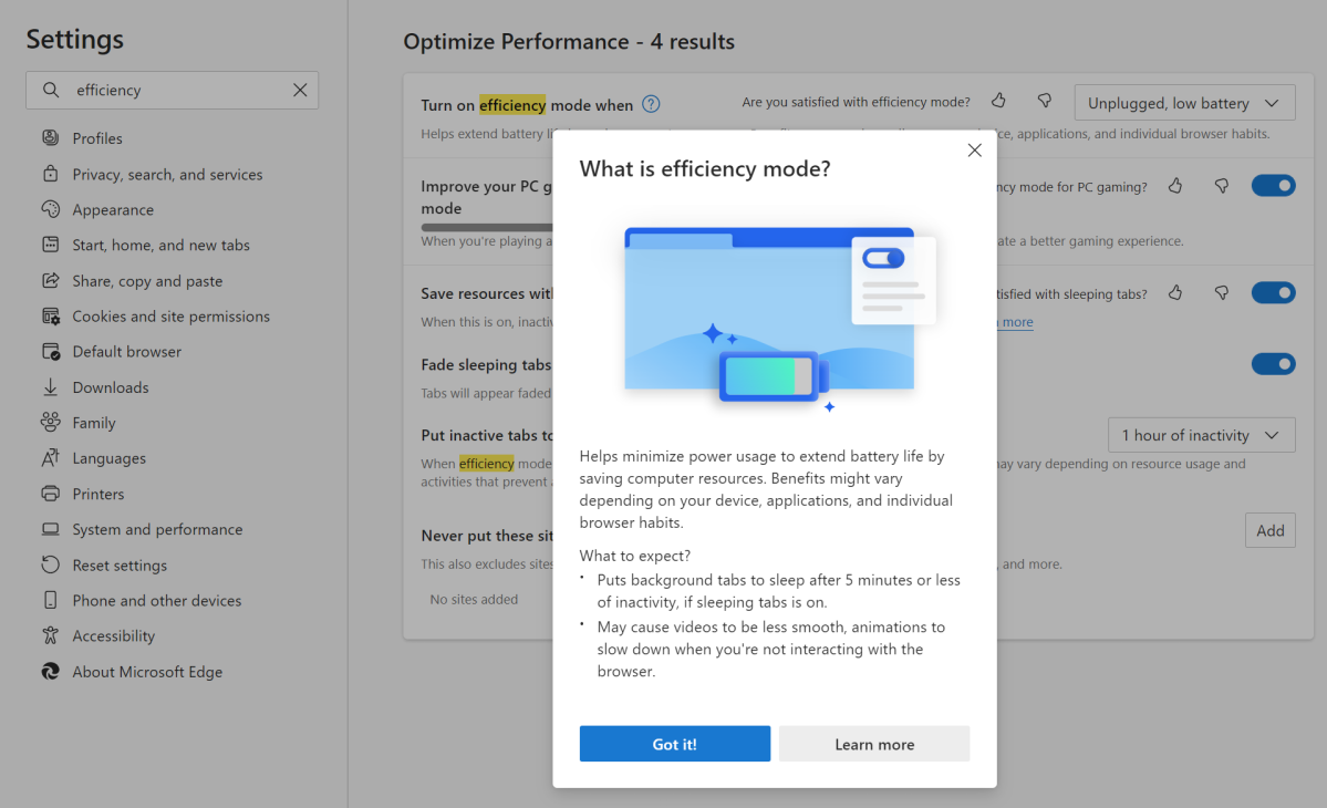Microsoft Edge Efficiency Mode