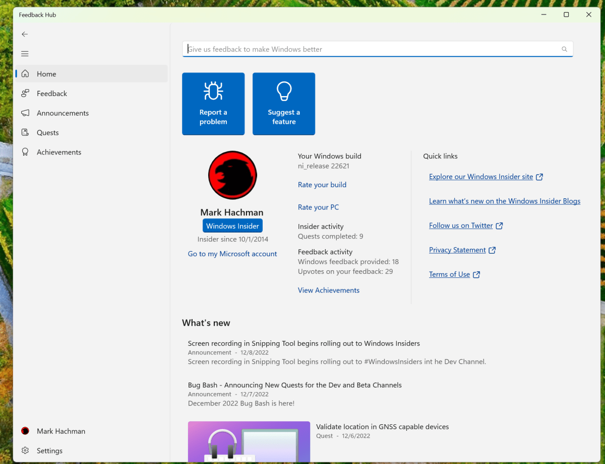 Windows Feedback Hub