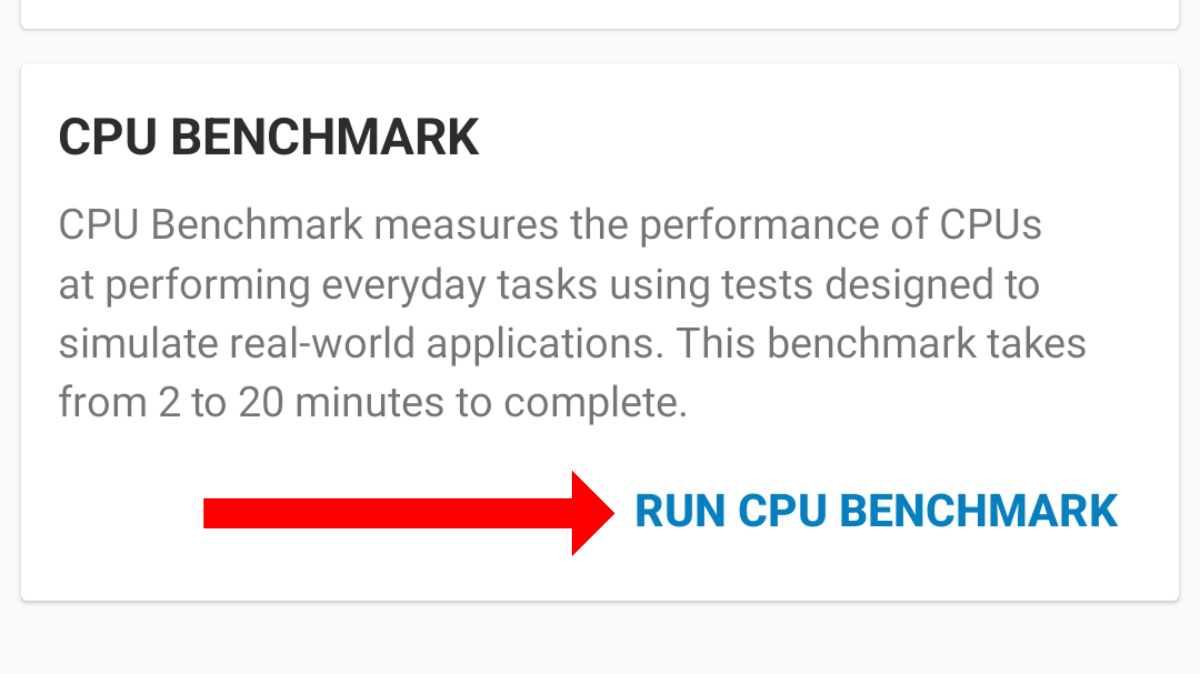 CPU test option in Geekbench for Android
