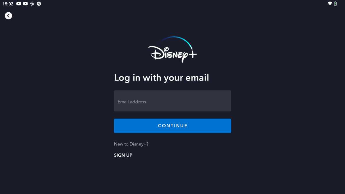 Disney+ screen displaying 'Log in with your email'
