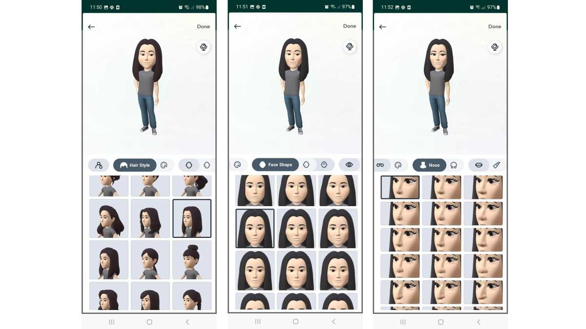 Choose features for avatar on WhatsApp