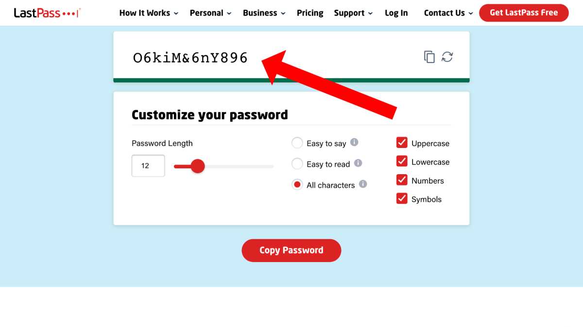 Copying password in password generator