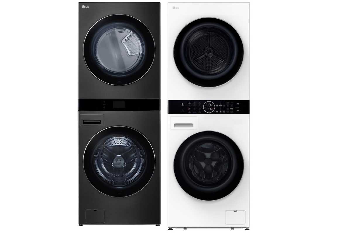 LG WashTower in black and white stainless steel