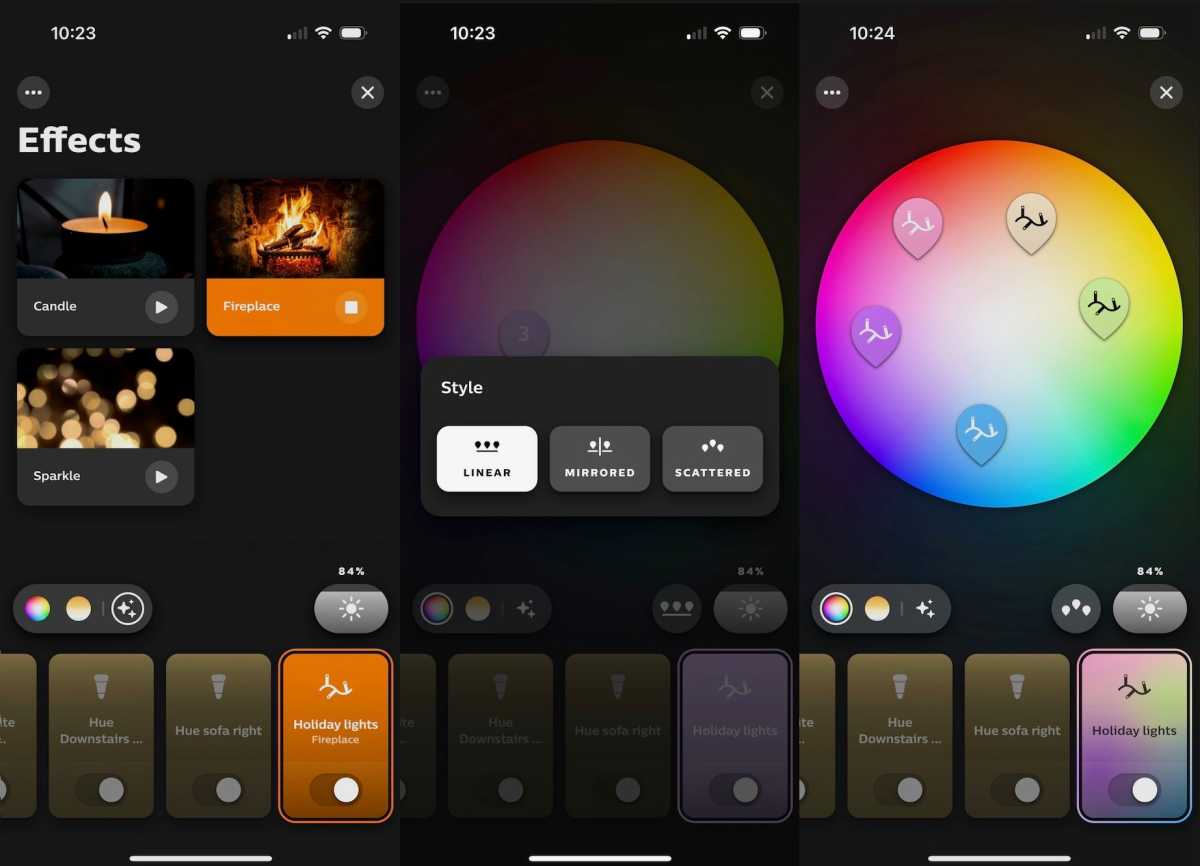 Captures d'écran de l'application Philips Hue