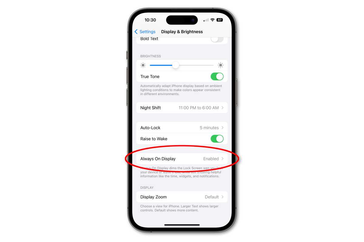 iPhone 14 Pro Always On Display settings