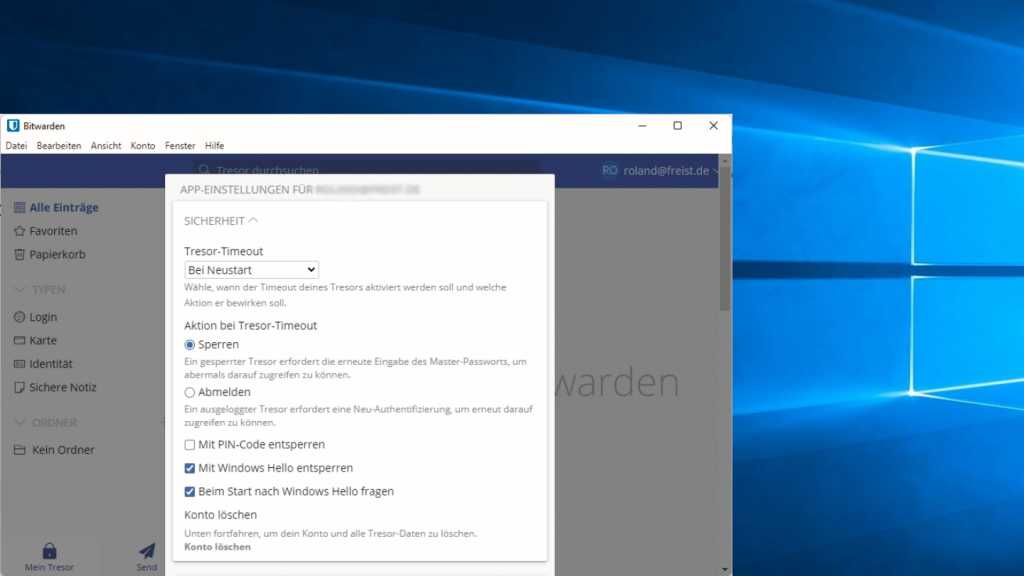 Image: Bitwarden mit Windows-PIN entsperren