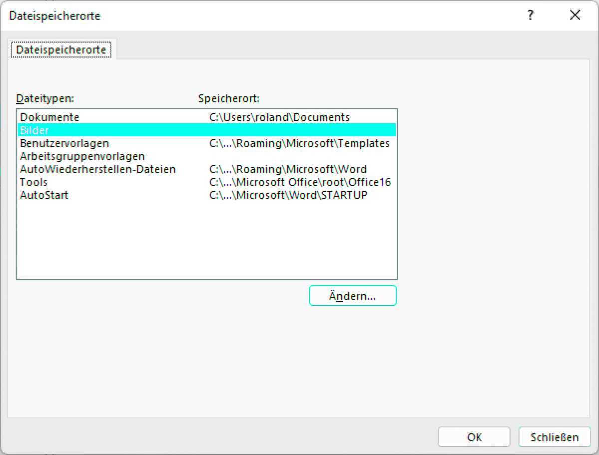 Word Dateispeicherort
