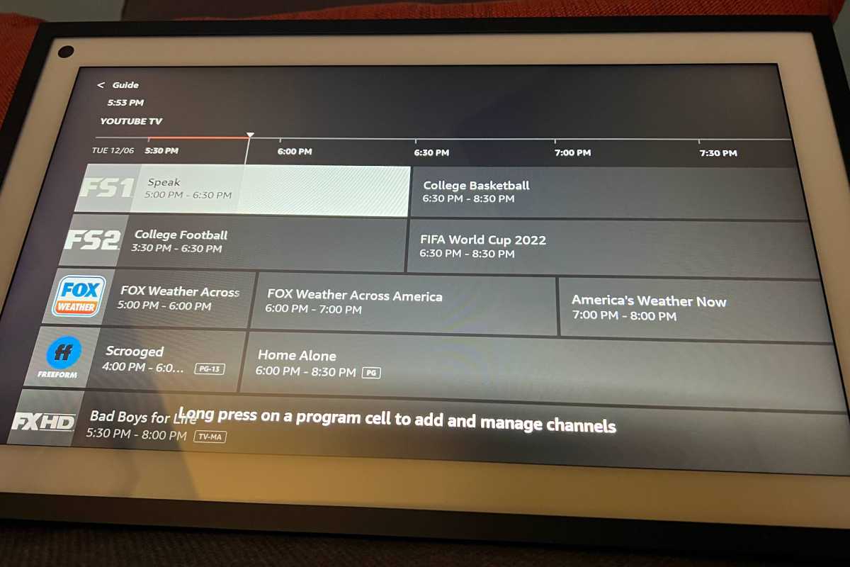 Fire TV live guide on the Echo Show 15