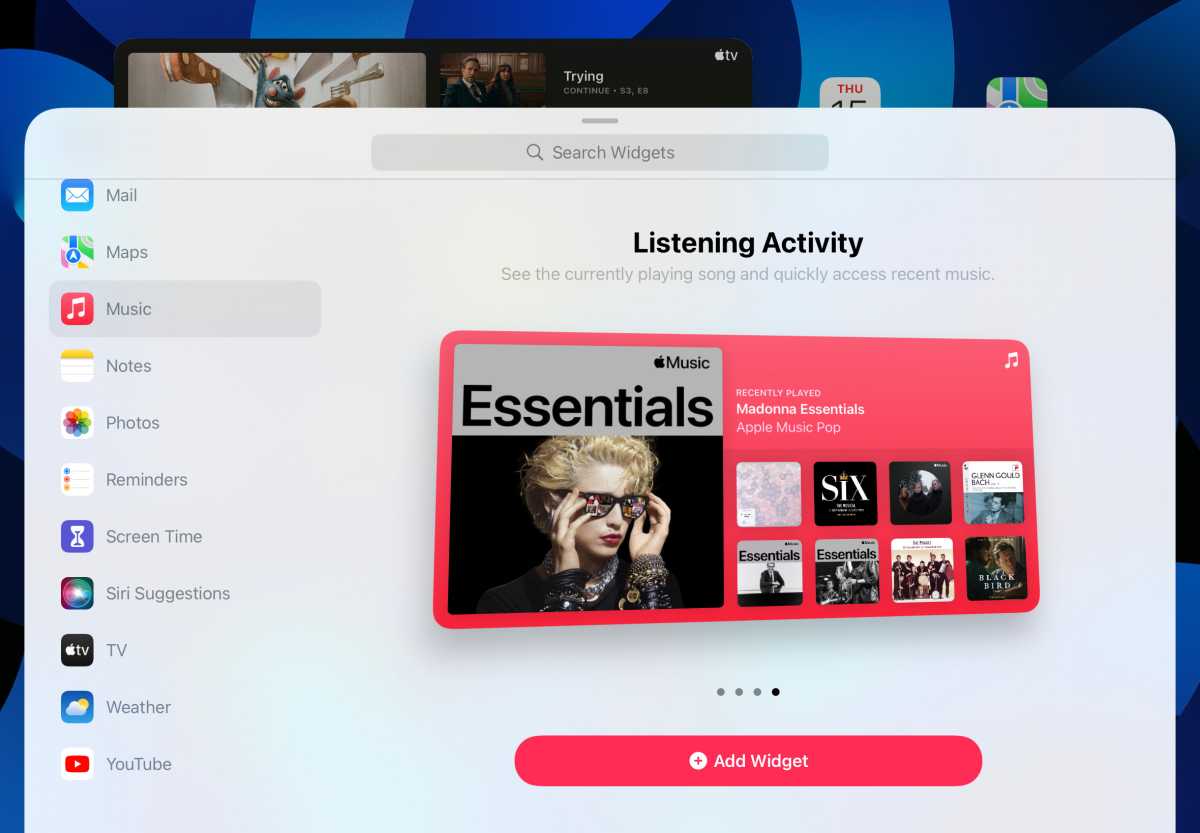 Music Listening Activity widget on iPad