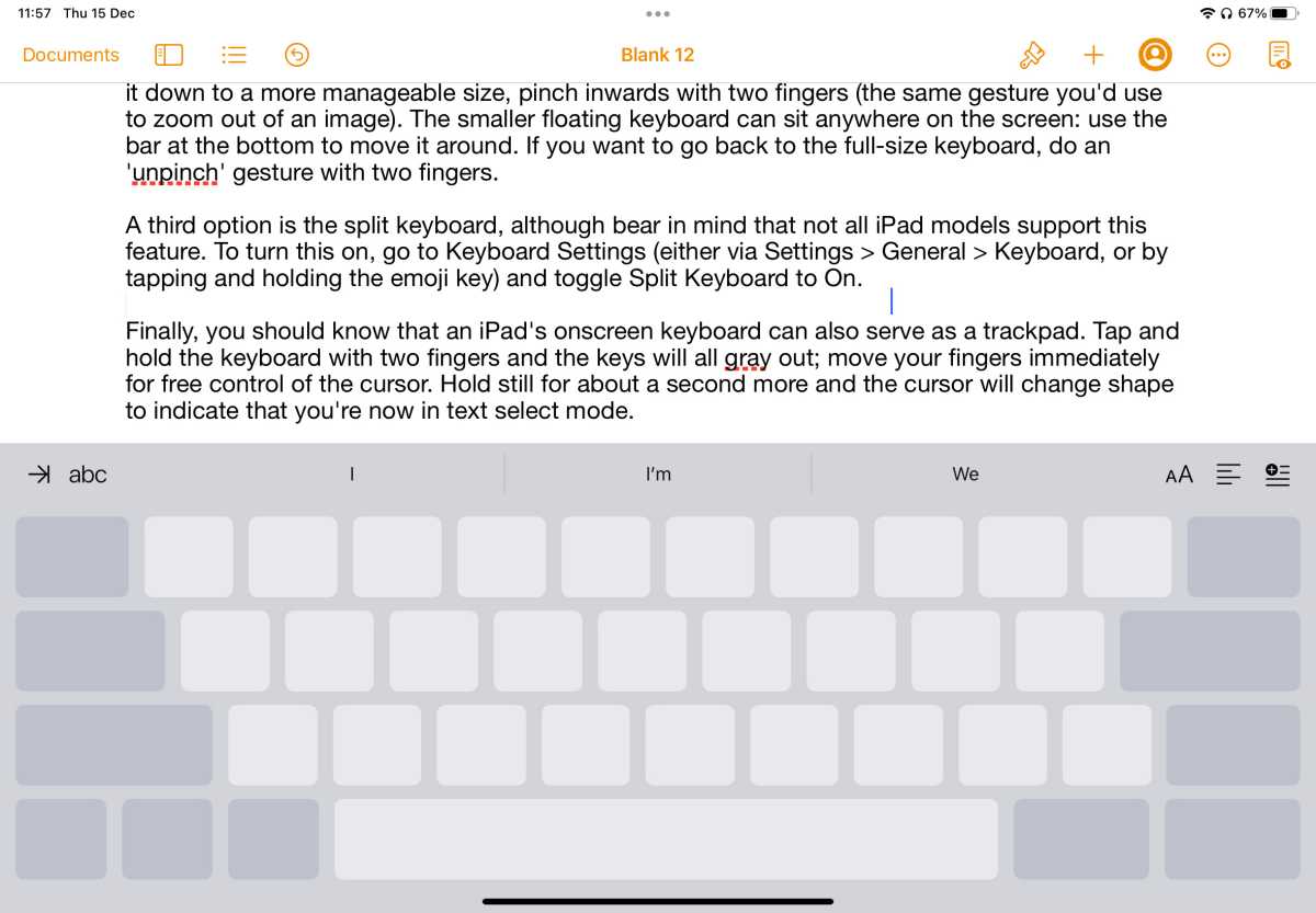iPad keyboard used as a trackpad
