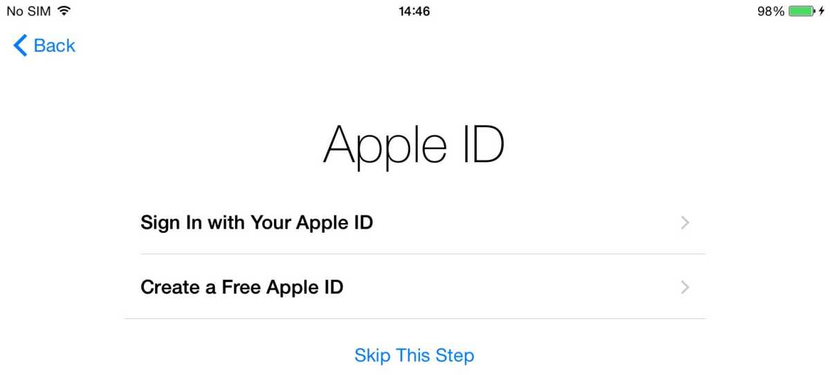 iPhone setup Apple ID login page