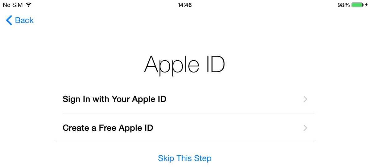 iPhone setup Apple ID sign-in page