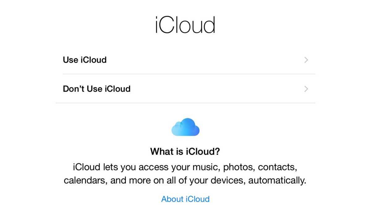 iPhone Setup - iCloud Setup Menu