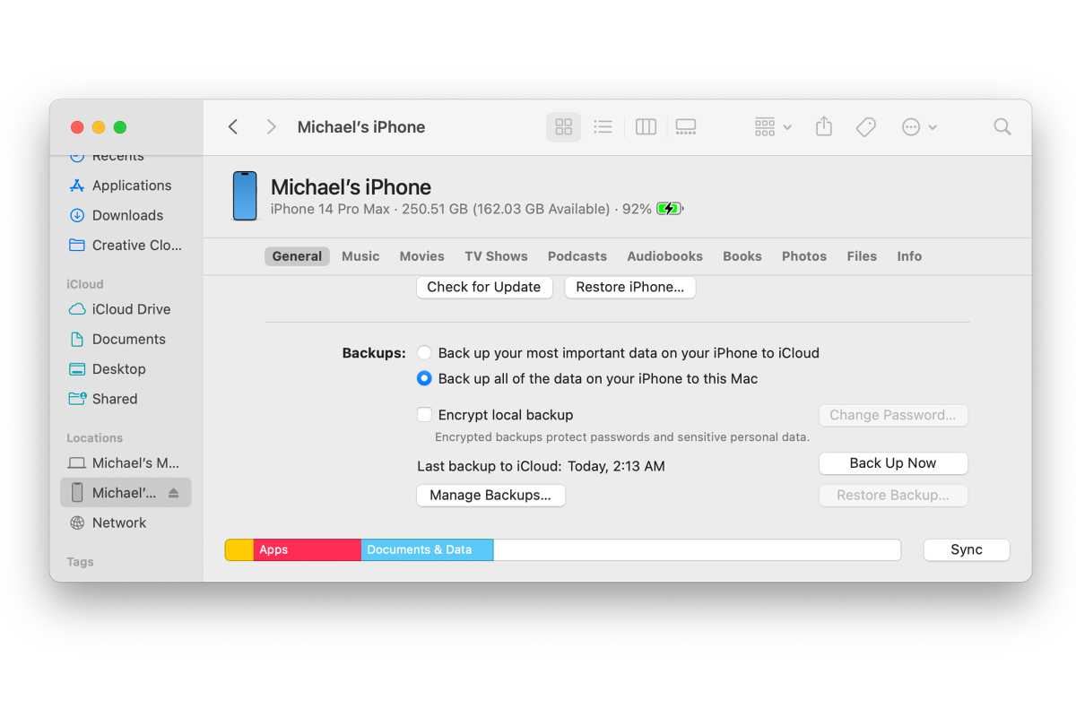 Pencadangan iPhone di Mac