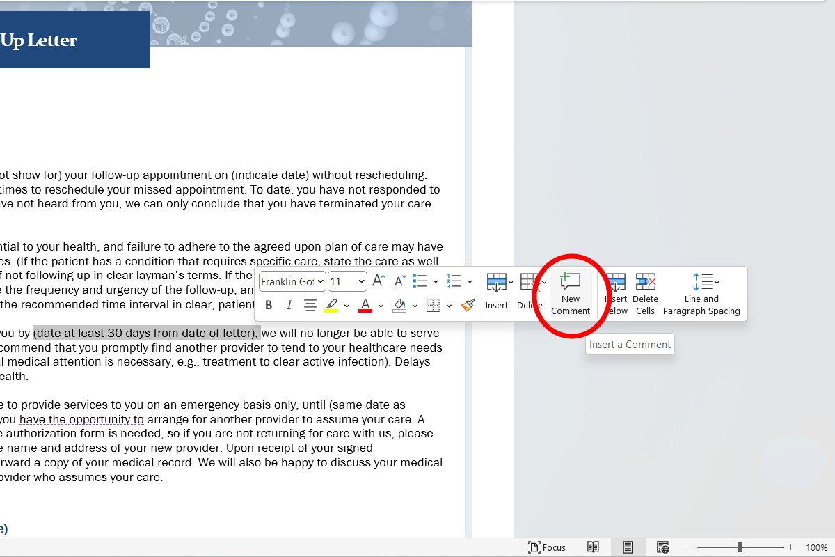 How to add comments to a Word document