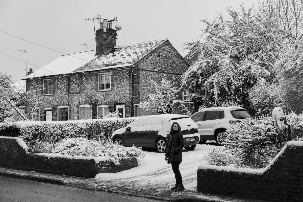 A shot of a snowy day in England