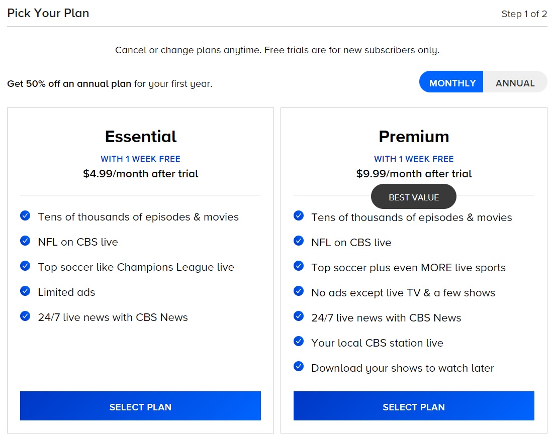 Paramount+ plan picker