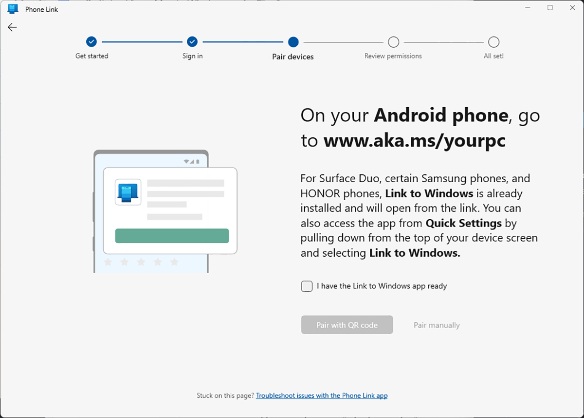 Windows Phone Link screen