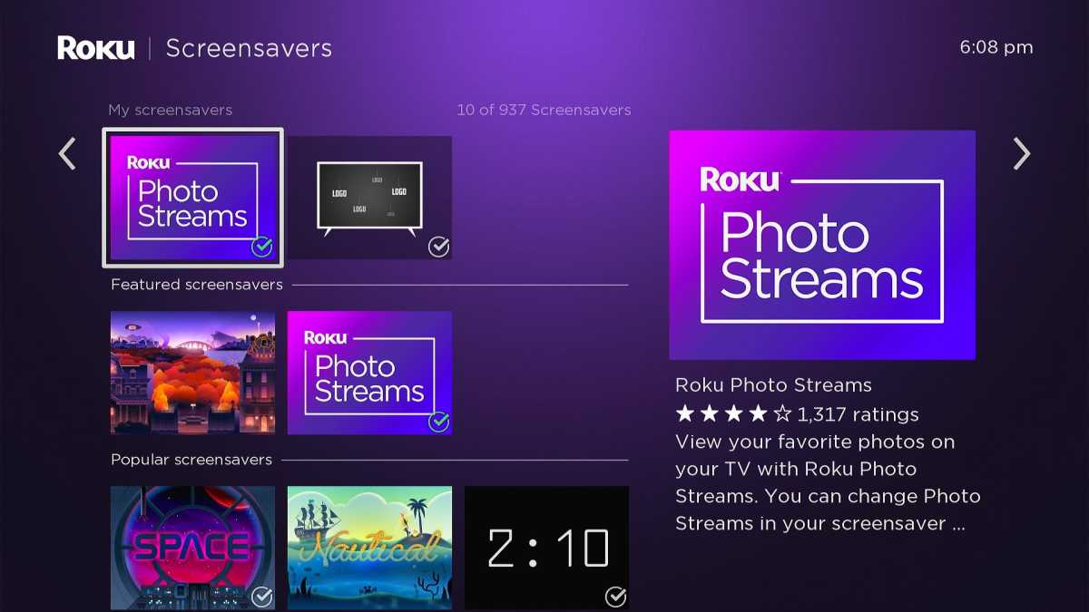 Función de salvapantallas de Photo Streams en Roku