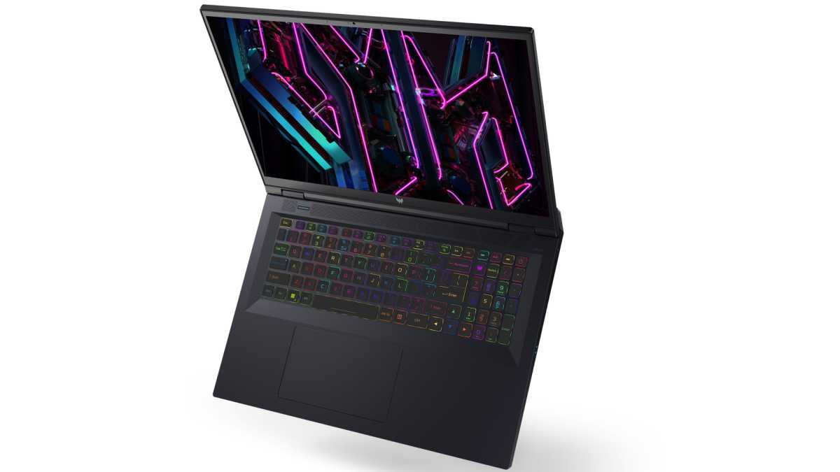 Acer gaming laptop open with RGB keyboard
