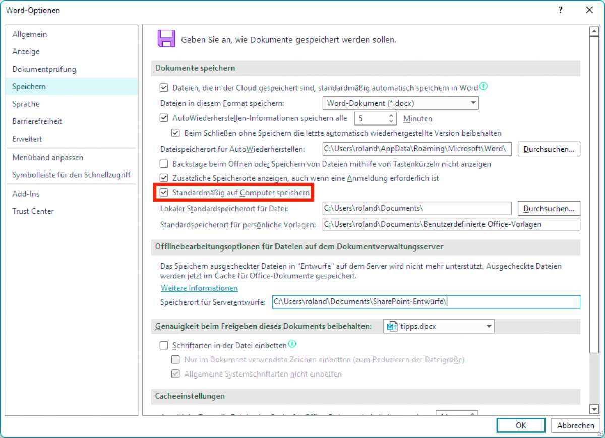 Word Optionen