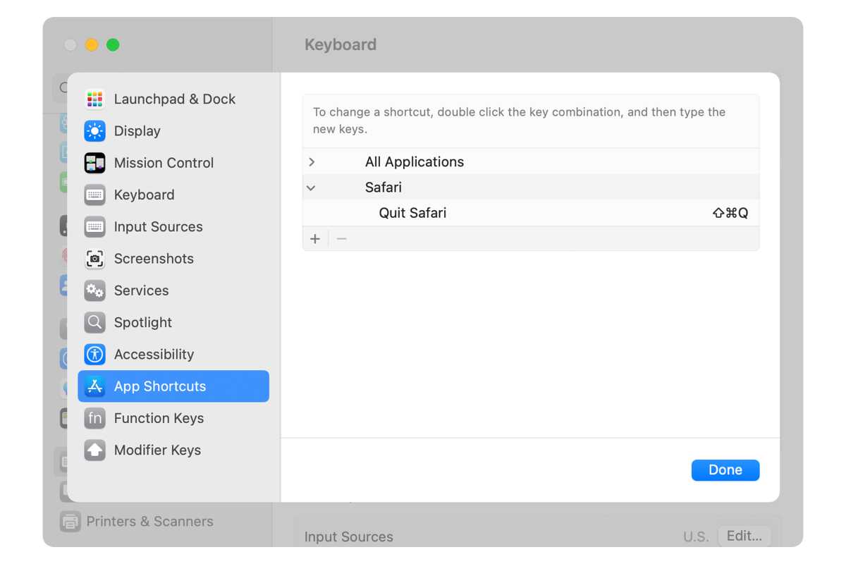 macOS Ventura app shortcuts