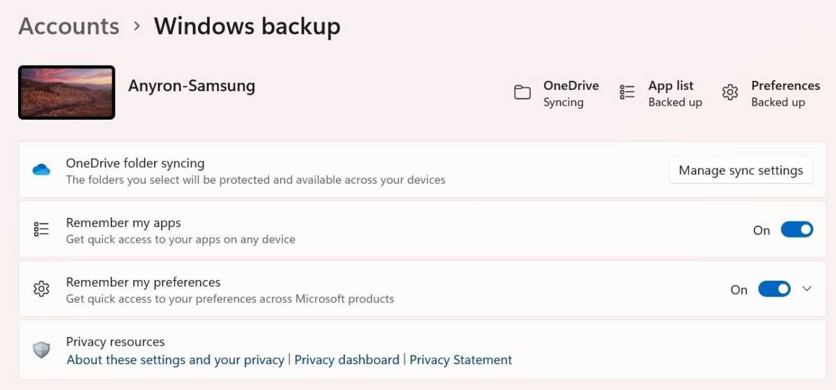 Windows backup settings Windows 11