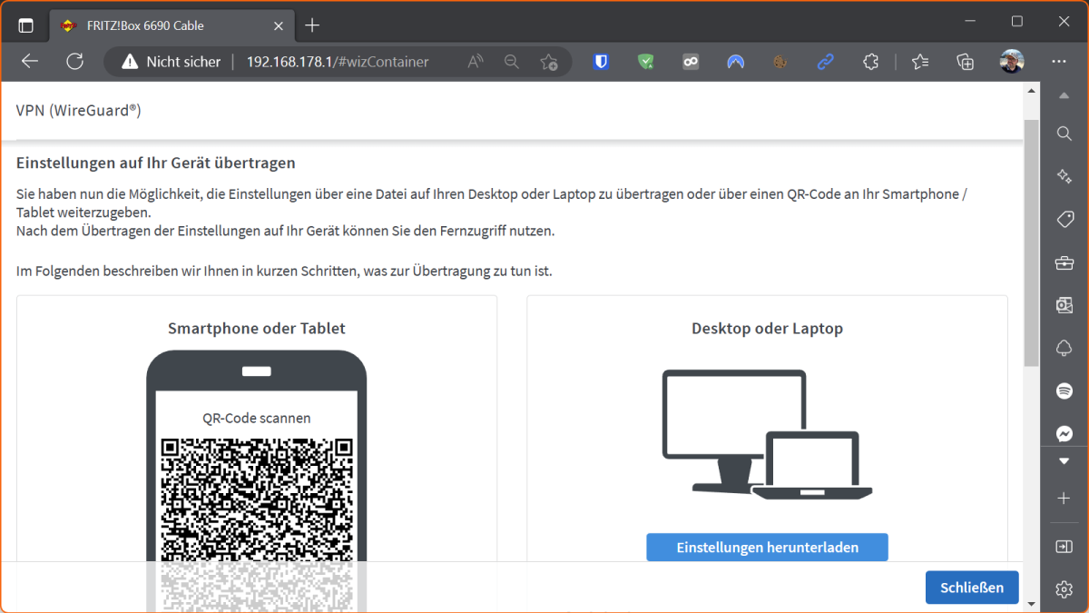 Wireguard in Fritz-OS 7.50 einrichten