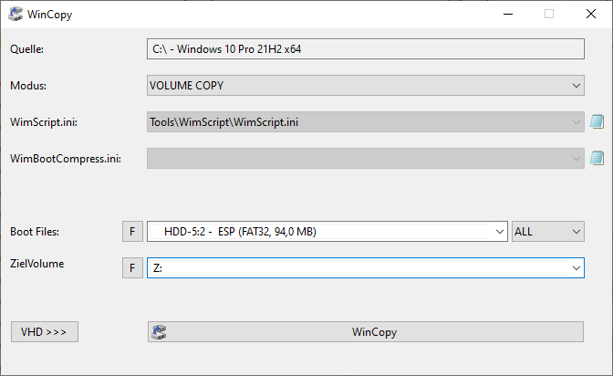 Windows klonen: Die Funktion WinCopy in Win NT Setup kopiert Windows in eine VHDDatei oder auf eine andere Partition. Die Kopie lässt sich dann parallel nutzen.